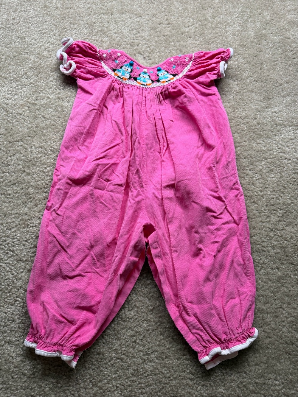 Girls' Bright Pink Smocked Romper with Embroidered Yoke